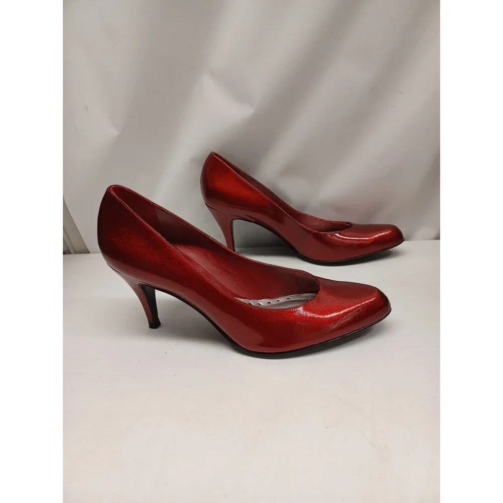 BCBG Girls Sexy Red Leather Shimmery Stiletto Heels Sz 8 B